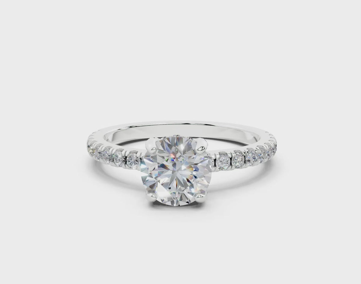 18K Gold 1 Carat Half Pavé Crown Diamond Engagement Ring - White Gold#Material_White Gold#