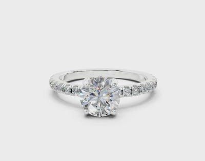 18K Gold 1 Carat Half Pavé Crown Diamond Engagement Ring - White Gold#Material_White Gold#