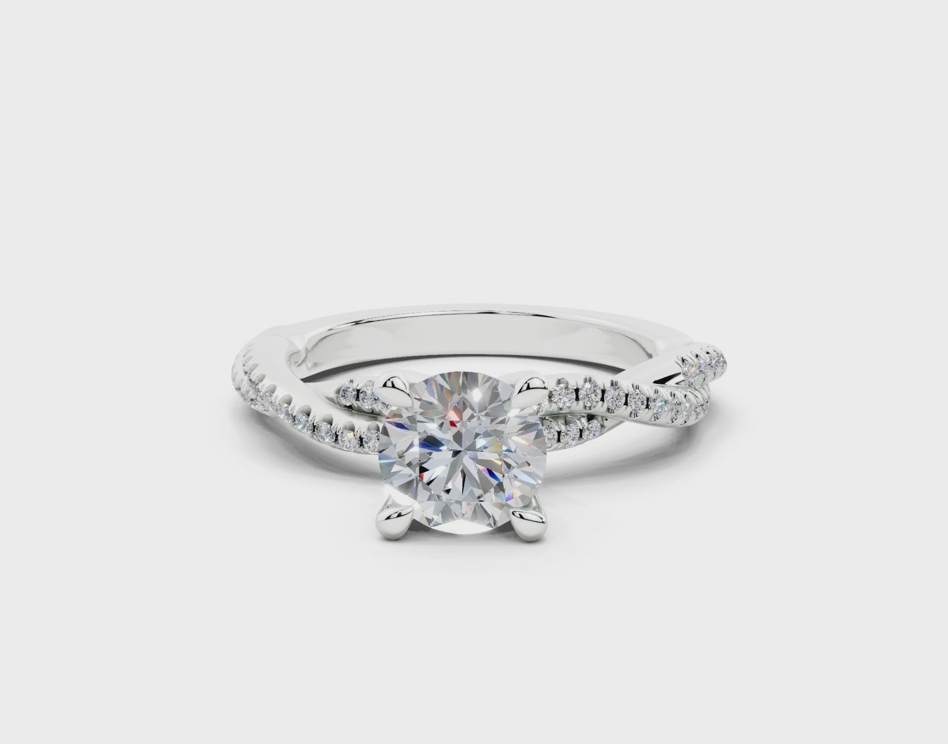 18K Gold Half Pavé Twisted Diamond Engagement Ring 1 Carat - White Gold#Material_White Gold#