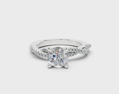 18K Gold Half Pavé Twisted Diamond Engagement Ring 1 Carat