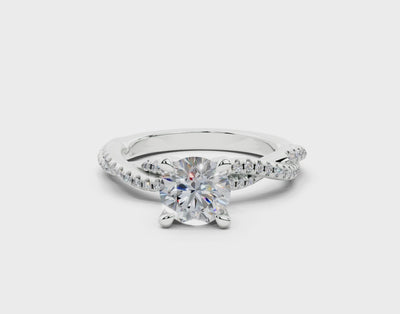 18K Gold Half Pavé Twisted Diamond Engagement Ring 1 Carat - White Gold#Material_White Gold#
