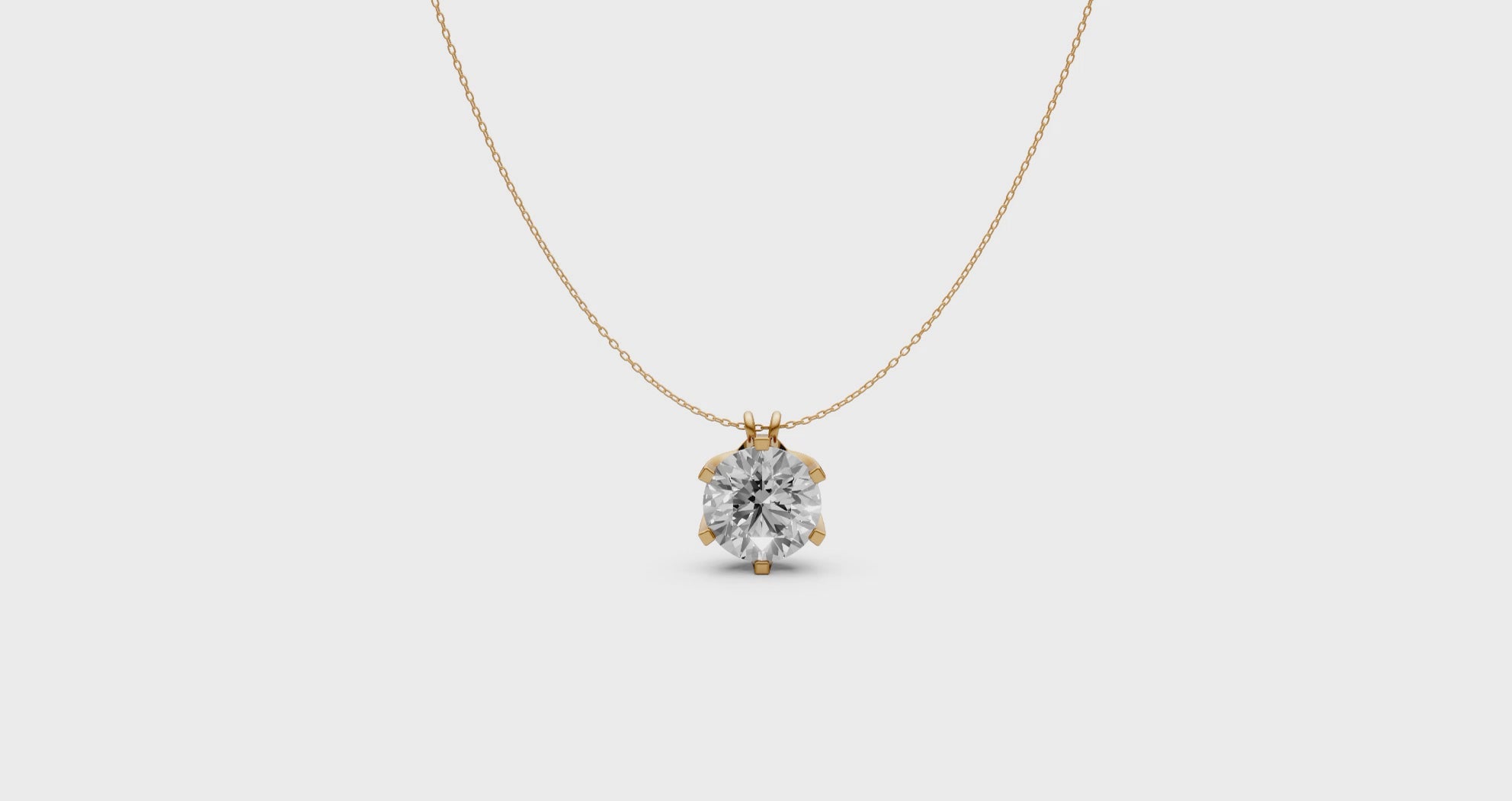 Round Diamond Pendant in 18KT Gold Six-Prong Scallop Setting.