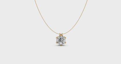 Round Diamond Pendant in 18KT Gold Six-Prong Scallop Setting.