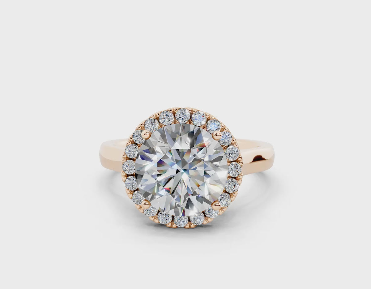 18K Gold Half Pavé Halo Diamond Engagement Ring 3 Carat - Rose Gold#Material_Rose Gold#