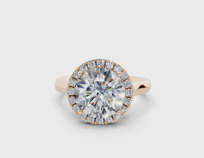 18K Gold Half Pavé Halo Diamond Engagement Ring 3 Carat - Rose Gold#Material_Rose Gold#