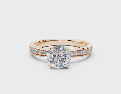 18K Gold Comfort Half Pavé Diamond Engagement Ring 1 Carat - Rose Gold#Material_Rose Gold#