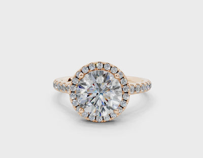 18K Gold Half Pavé Halo and Shank Diamond Engagement Ring 2 Carat - Rose Gold#Material_Rose Gold#