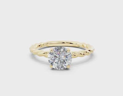18K Gold Rope Knot Cable Solitaire Diamond Engagement Ring 1 Carat - Yellow Gold#Material_Yellow Gold#