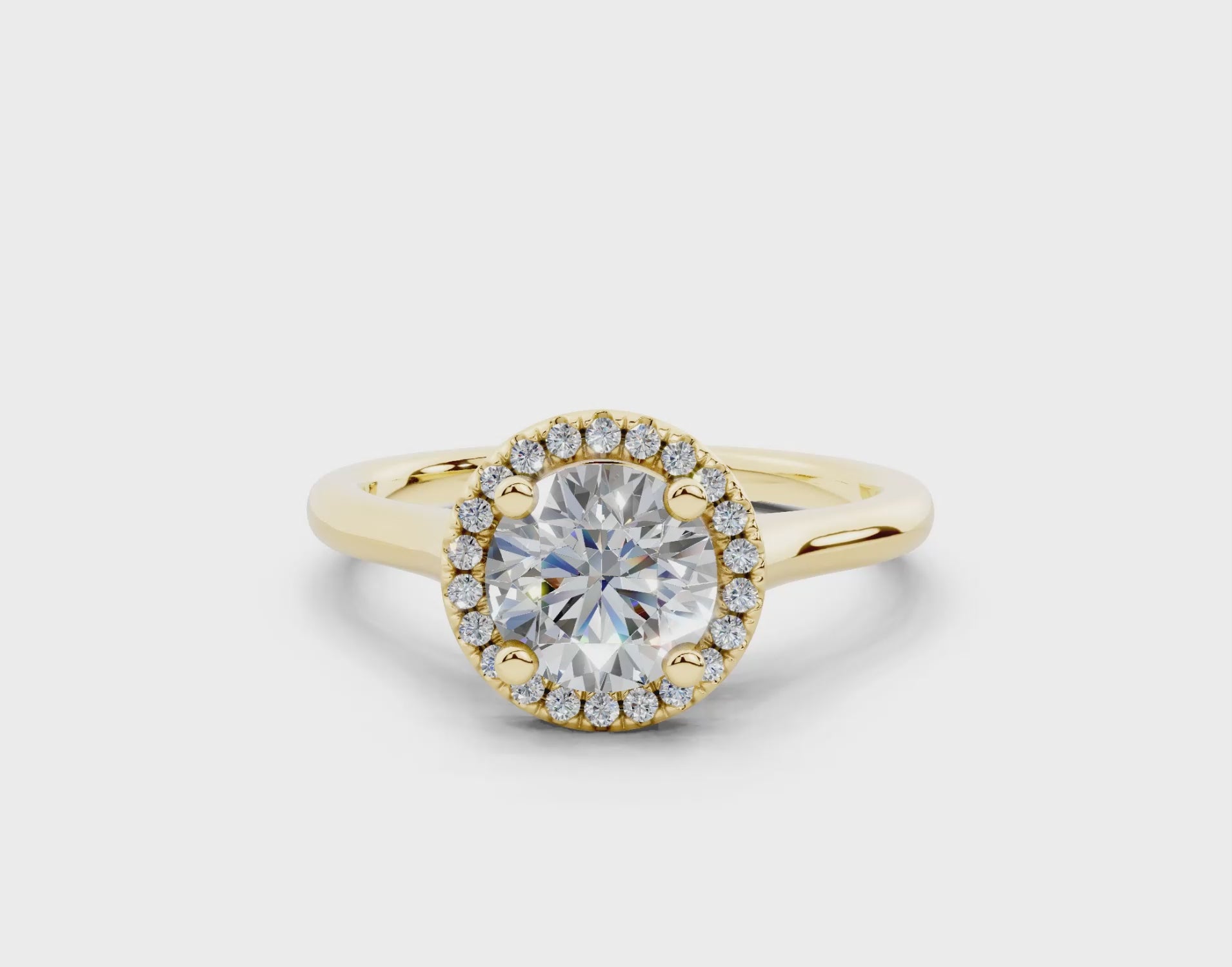18K Gold Half Pavé Halo Diamond Engagement Ring 1 Carat - Yellow Gold#Material_Yellow Gold#
