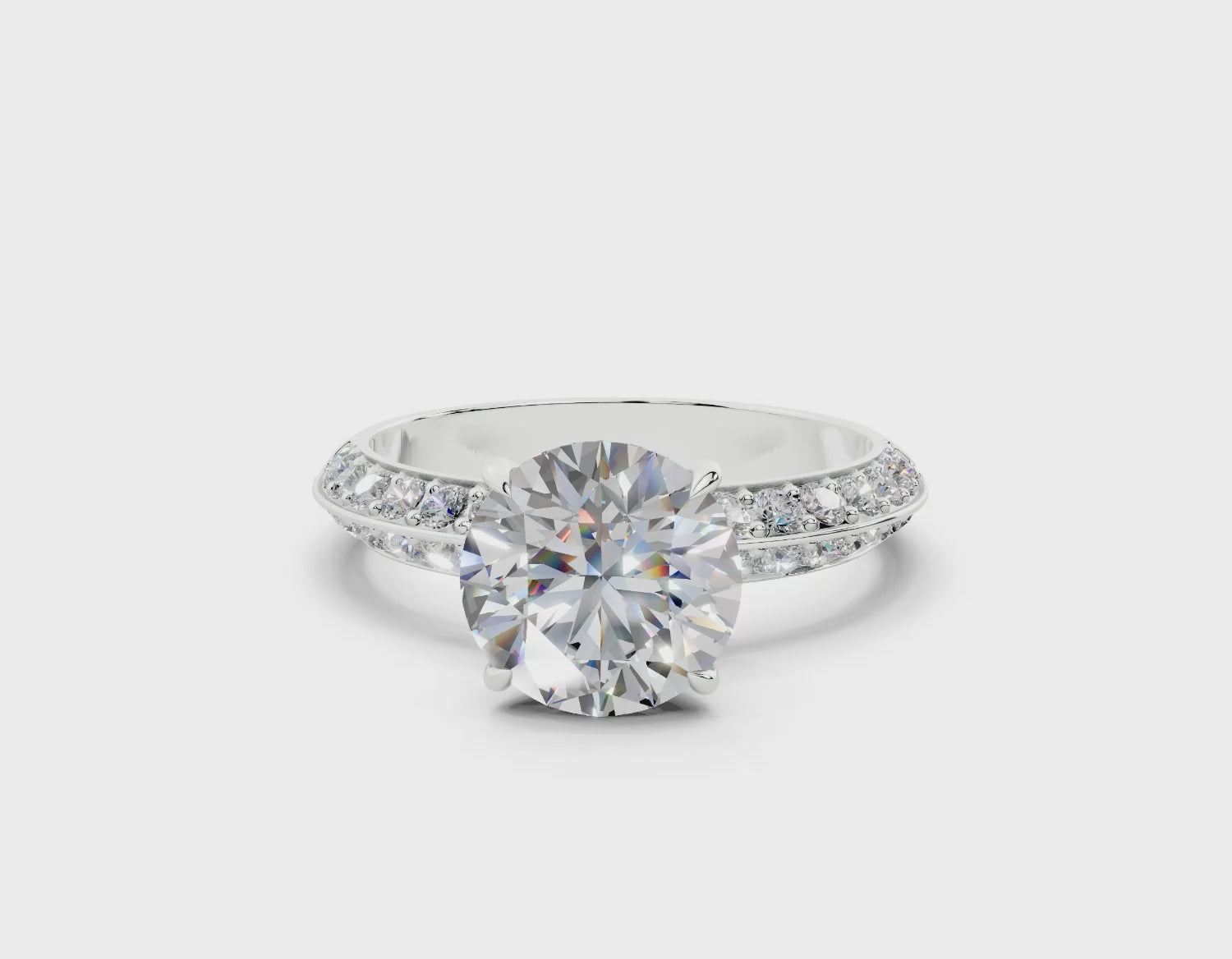 18K Gold Half Pavé Six Prong Knife Edge Diamond Engagement Ring 2 Carat - White Gold#Material_White Gold#