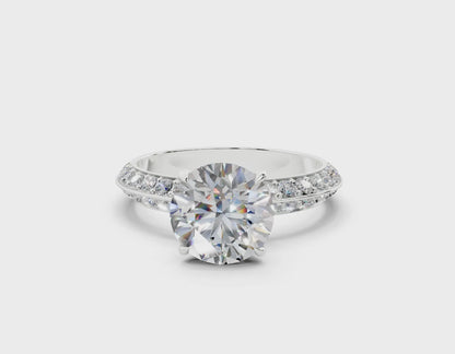 18K Gold Half Pavé Six Prong Knife Edge Diamond Engagement Ring 2 Carat