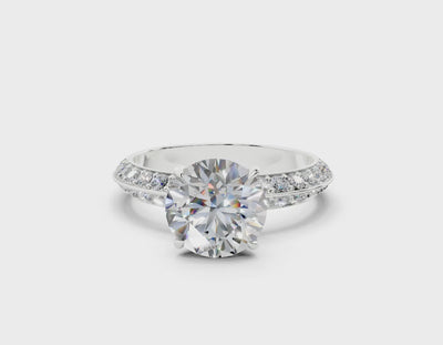 18K Gold Half Pavé Six Prong Knife Edge Diamond Engagement Ring 2 Carat - White Gold#Material_White Gold#