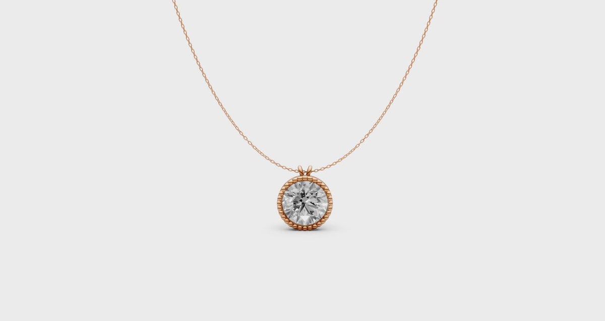 Round Diamond Pendant in 18KT Gold Milgrain Bezel