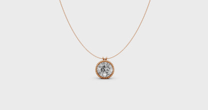 Round Diamond Pendant in 18KT Gold Milgrain Bezel