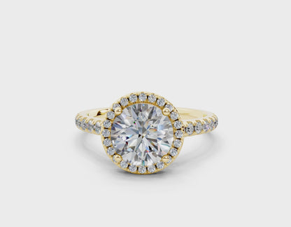 18K Gold Half Pavé Halo and Shank Diamond Engagement Ring 1.5 Carat