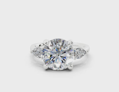 18K Gold Three Stone Pear Shaped Diamond Engagement Ring 3 Carat