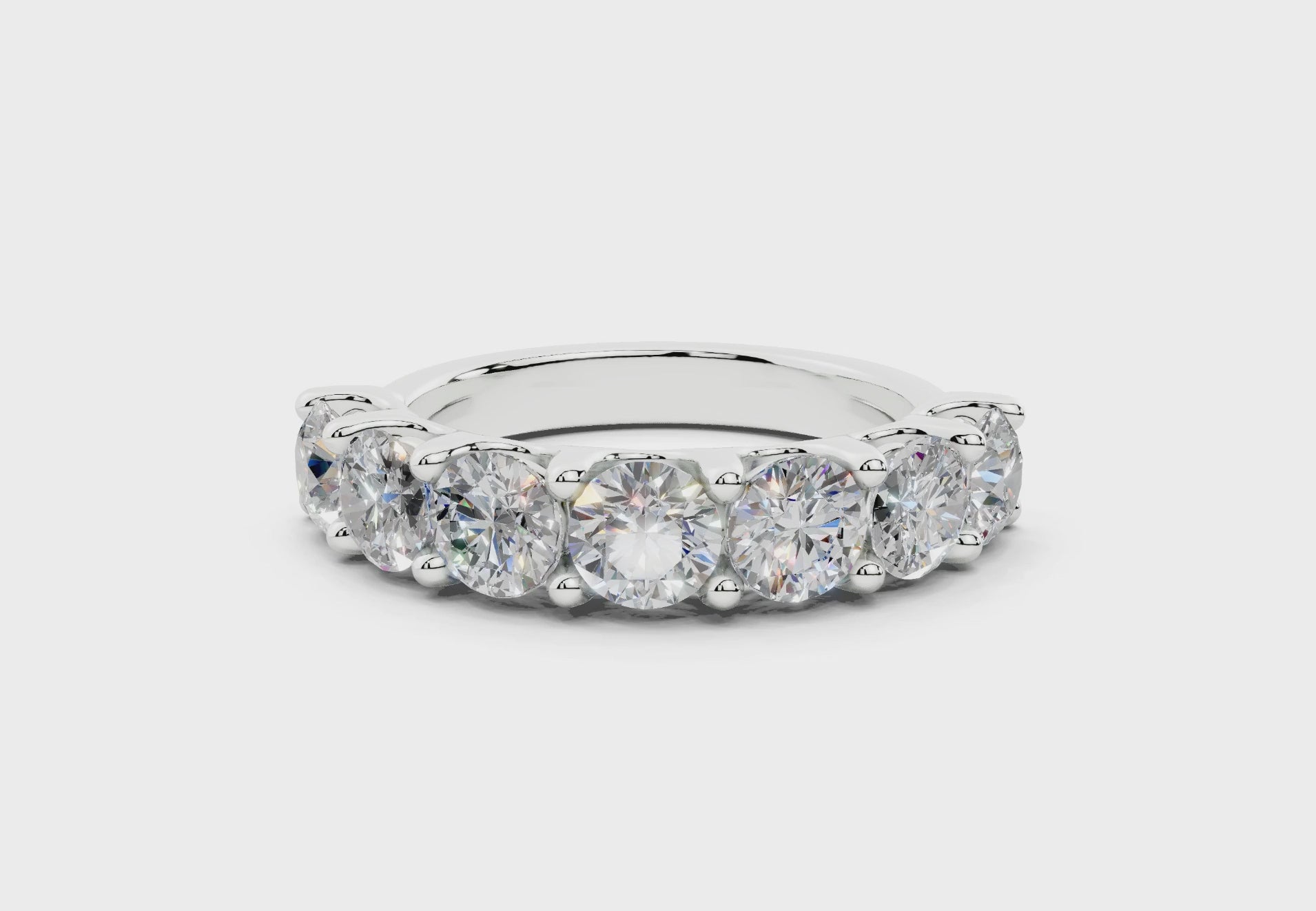 2 Carat 18K Gold Claw Prong Contour Lab-Grown Seven Diamond Half Eternity Ring - White Gold#Material_White Gold#