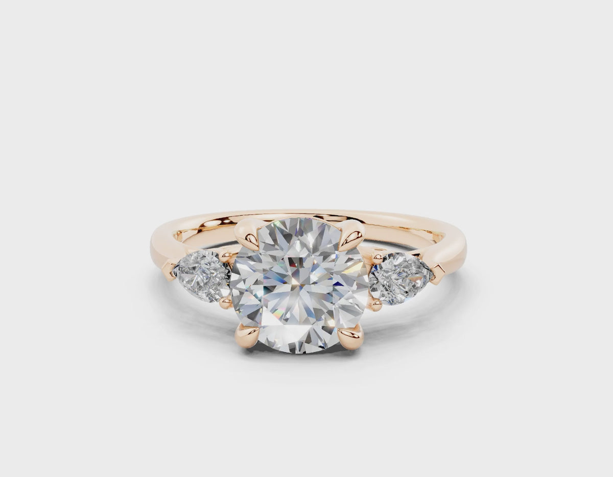 18K Gold Three Stone Pear Shaped Diamond Engagement Ring 1.5 Carat - Rose Gold#Material_Rose Gold#