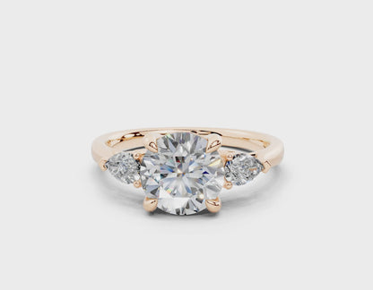 18K Gold Three Stone Pear Shaped Diamond Engagement Ring 1.5 Carat