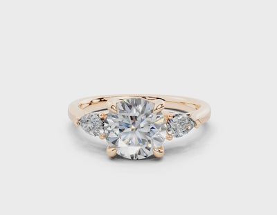 18K Gold Three Stone Pear Shaped Diamond Engagement Ring 1.5 Carat - Rose Gold#Material_Rose Gold#