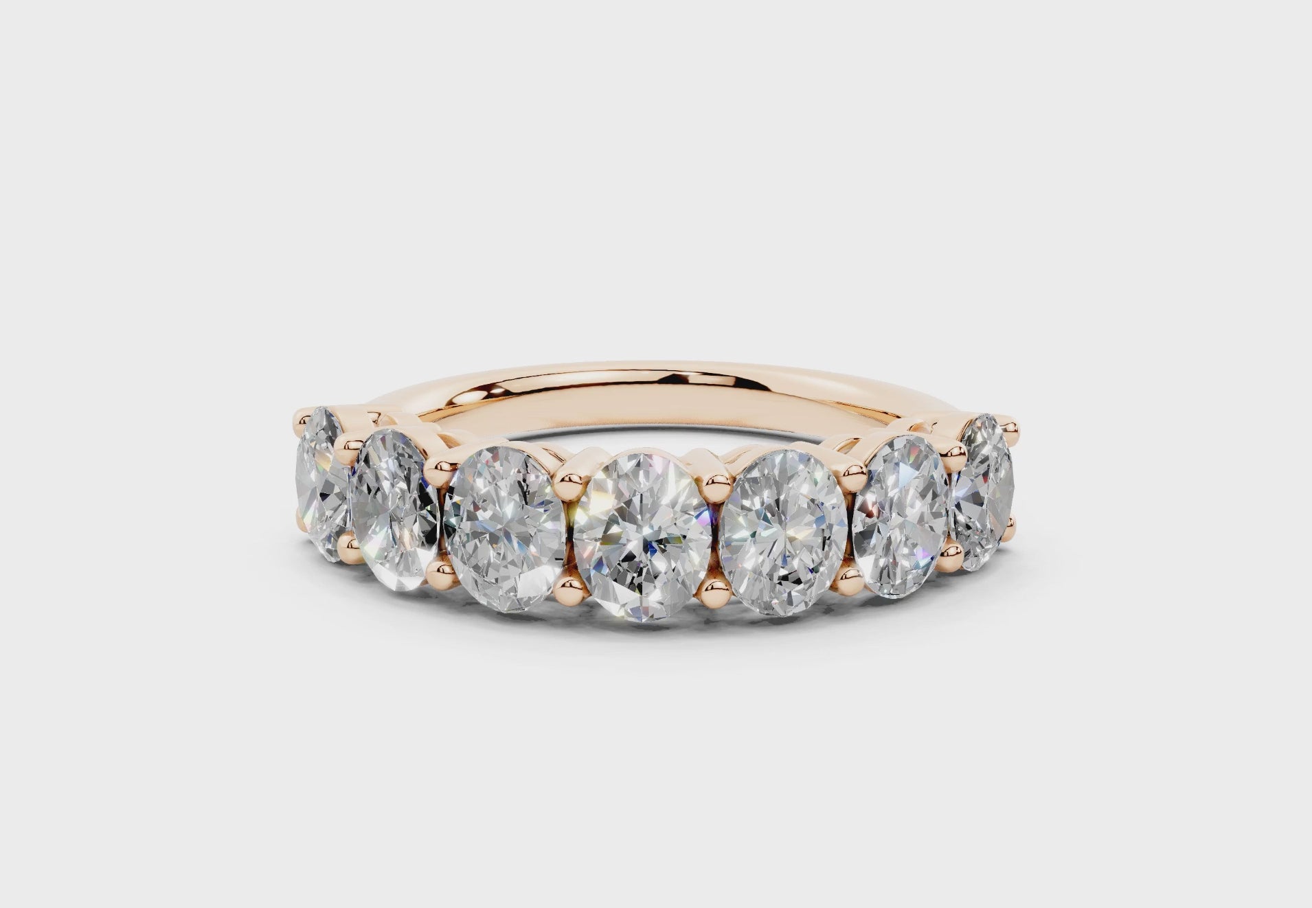 2 Carat 18K Gold Scalloped Oval Sleek Seven Diamond Half Eternity Ring - Rose Gold#Material_Rose Gold#