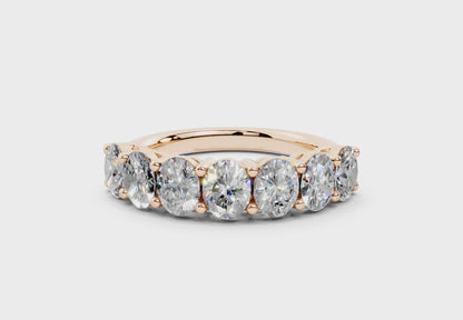 2 Carat 18K Gold Scalloped Oval Sleek Seven Diamond Half Eternity Ring