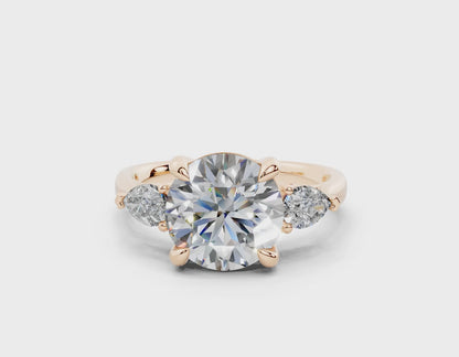 18K Gold Three Stone Pear Shaped Diamond Engagement Ring 2.5 Carat