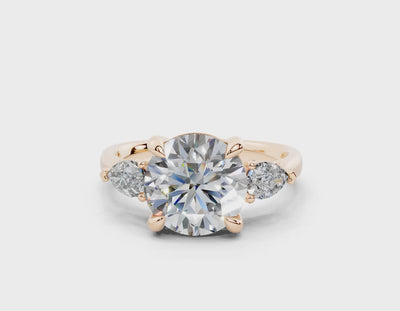 18K Gold Three Stone Pear Shaped Diamond Engagement Ring 2.5 Carat - Rose Gold#Material_Rose Gold#