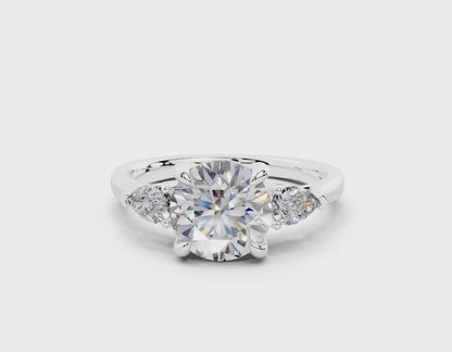 18K Gold Three Stone Pear Shaped Diamond Engagement Ring 1.5 Carat
