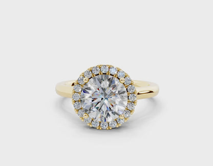 18K Gold Half Pavé Halo Diamond Engagement Ring 2 Carat