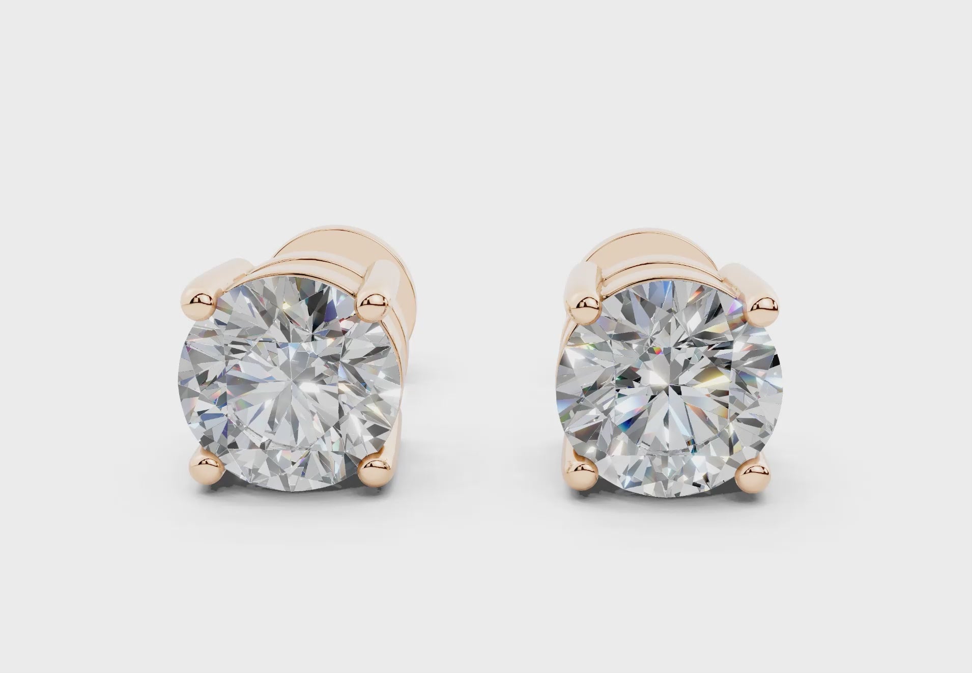 18k Gold Four Prong Brilliant Cut Lab Grown Round Diamond Stud Earrings - Rose Gold#Material_Rose Gold#