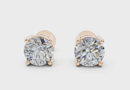 18k Gold Four Prong Brilliant Cut Lab Grown Round Diamond Stud Earrings