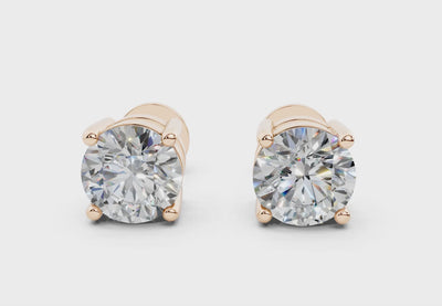 18k Gold Four Prong Brilliant Cut Lab Grown Round Diamond Stud Earrings - Rose Gold#Material_Rose Gold#