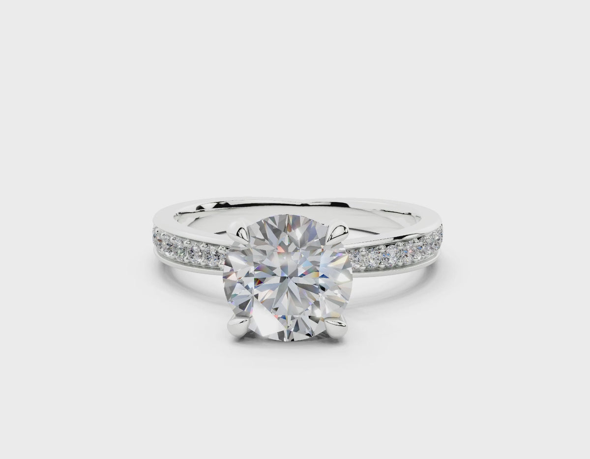 18K Gold Comfort Half Pavé Diamond Engagement Ring 1.5 Carat - White Gold#Material_White Gold#