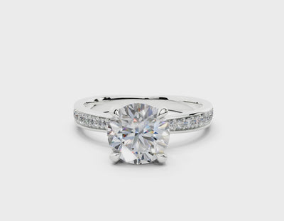 18K Gold Comfort Half Pavé Diamond Engagement Ring 1.5 Carat - White Gold#Material_White Gold#